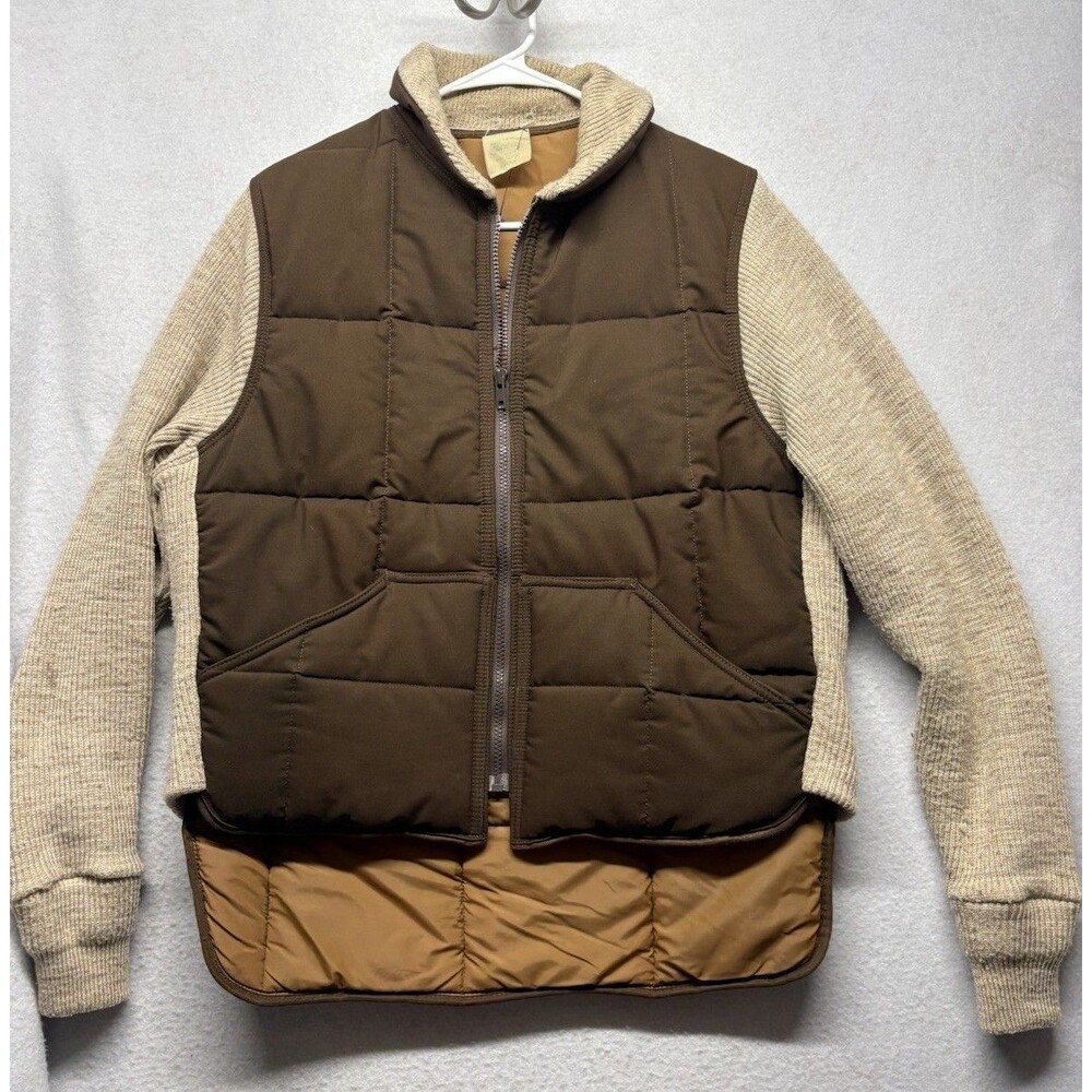 RefrigiWear Vintage Quilted Puffer Jacket Mens L  Brown Made in USA Sweater Slv